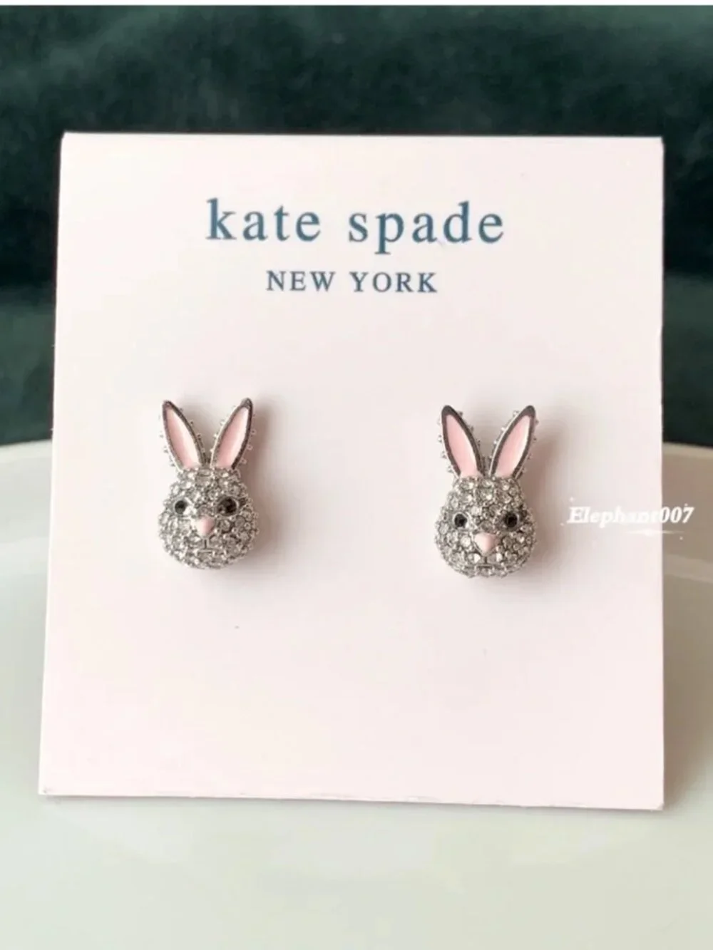 Kate Spade Crystal Bunny Stud Earrings Silver Tone Rabbit Animal Earrings